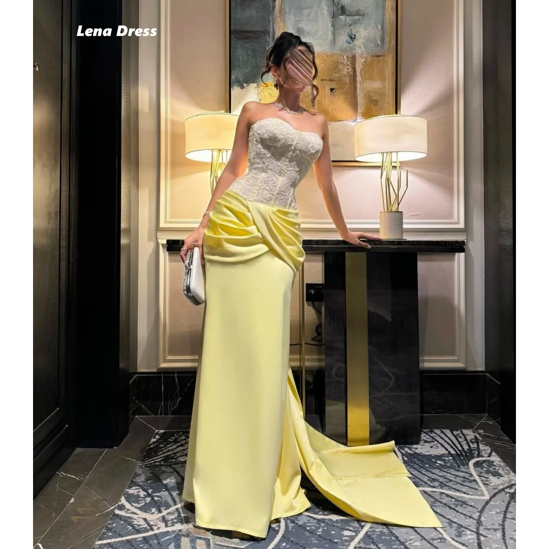 

Желтое женское бальное платье Lena с вышивкой и кружевом, свадебное платье для особых случаев, вечернее и торжественное платье без рукавов, фасон «рыбий хвост»