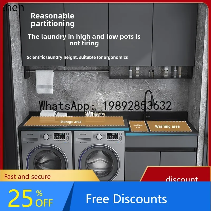 

AA space aluminum washing machine cabinet high and low basin laundry cabinet with washboard