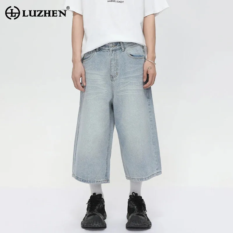 

LUZHEN Trendy Elegant Vintage Washed Straight Cropped Jeans Men 2025 Summer Stylish Loose High Quality Casual Denim Pants JY2846