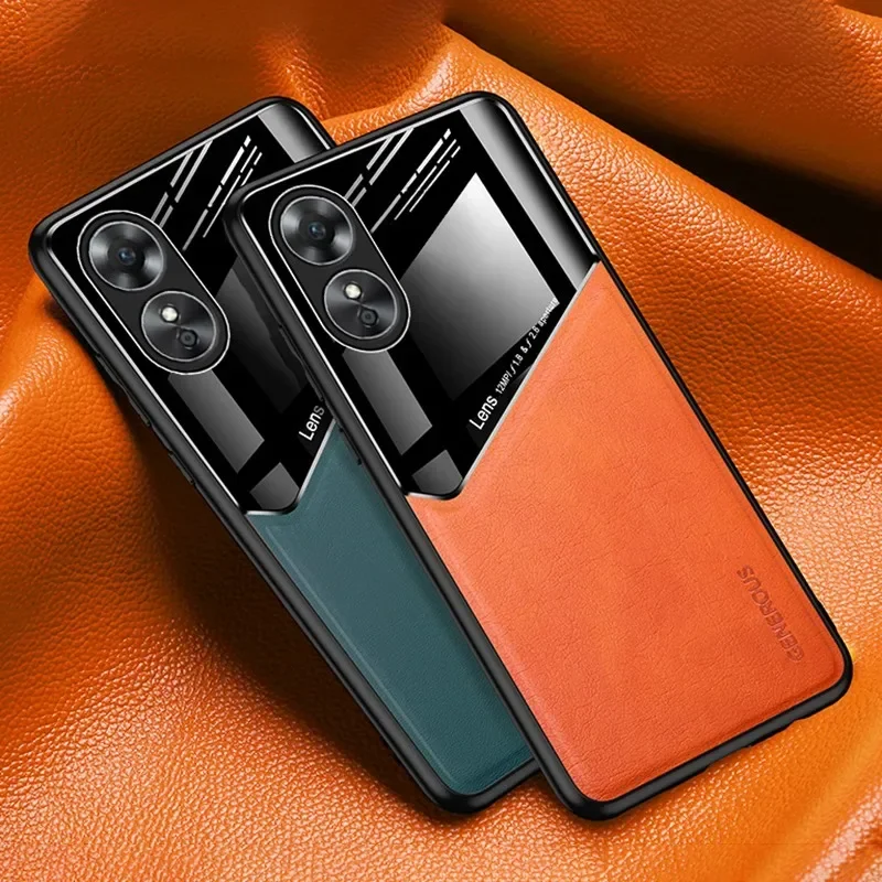 Luxury Leather Lens Protection Case For Oppo A60 A79 A98 A78 A58 A97 A38 A17K A16 57 A96 36 93 4G 5G Car Magnetic Function Cover