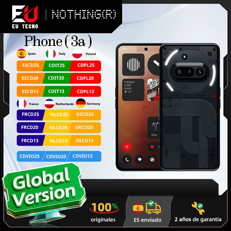 Version mondiale Nothing Phone (3a) Qualcomm Snapdragon 7s Gen 3 Écran AMOLED 6,77 pouces 120 Hz double 50 MP