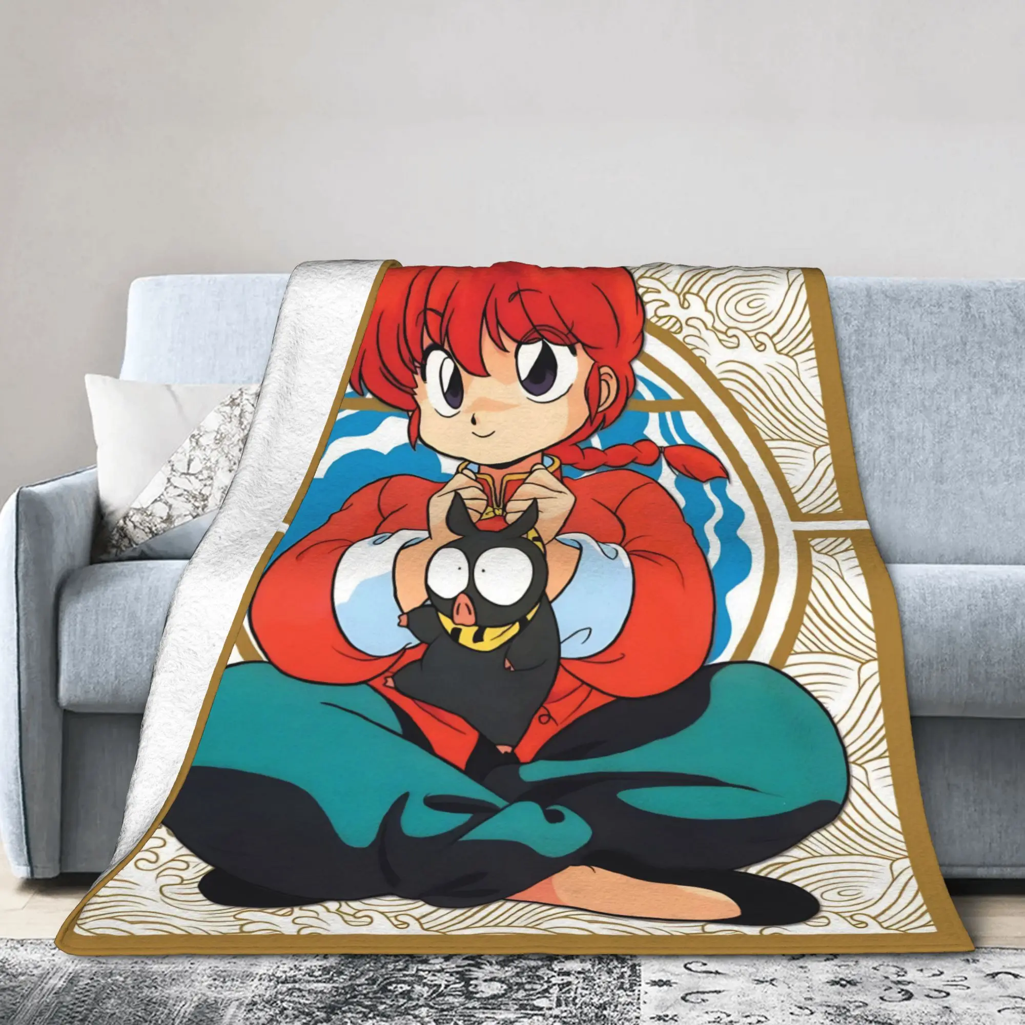 Ranma Japanese Anime Blanket Flannel All Season  Portable Super Soft Throw Blankets for Sofa Office Bedding Throws