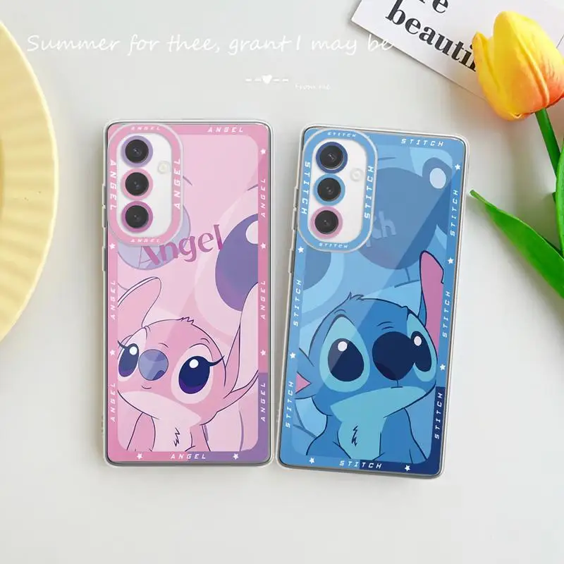 Disney Pink Stitch Blue Angel Clear Case For Samsung Galaxy A52 A12 A32 A52S A73 A72 A71 A51 A22 A25 A31 A21s A15 A23 A53 A50