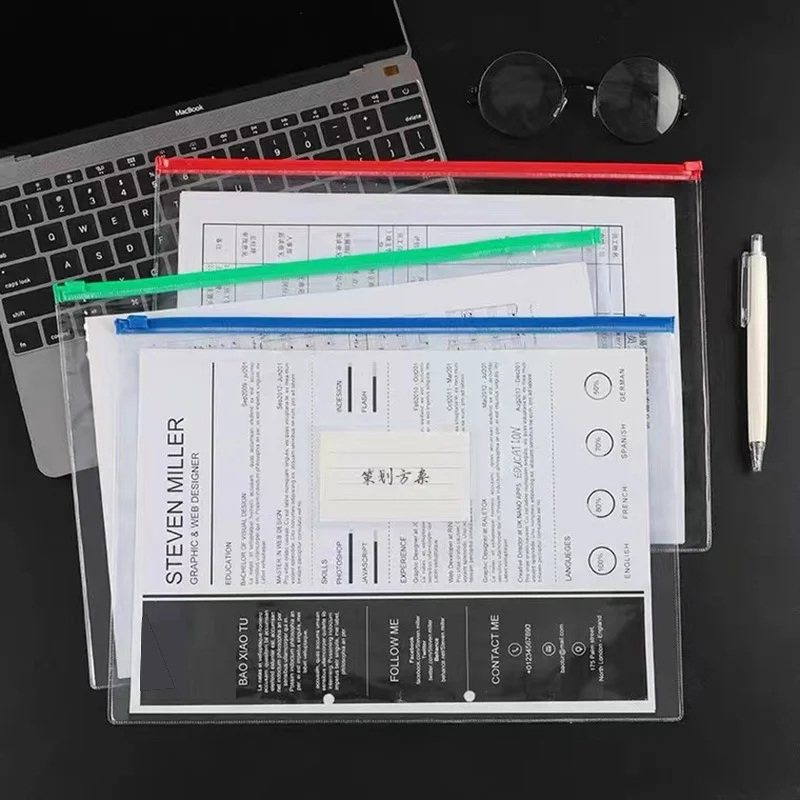 A4 A5 A6 Transparent Document Bag Office File Holder School Folder Zipper Pouch Loop Pull Organizer Stationery Desk Storage