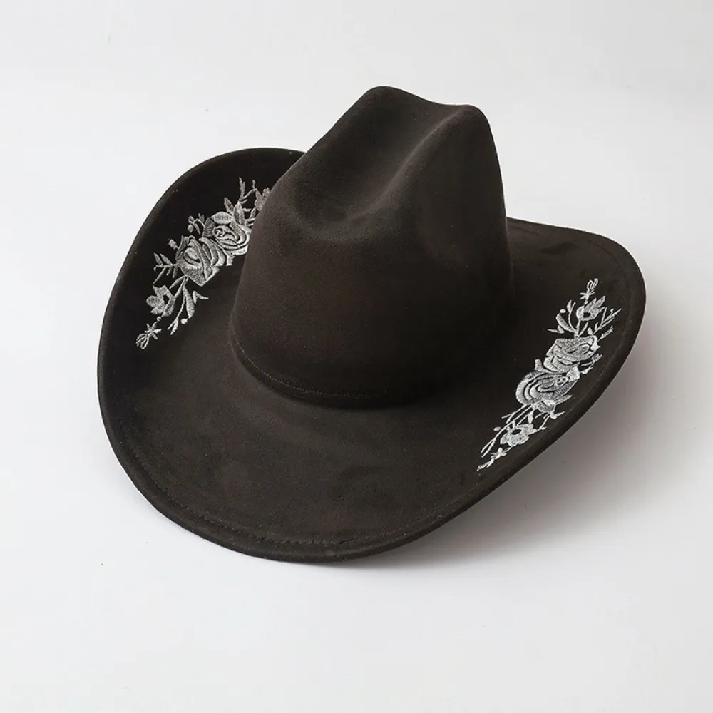 

Large Brimmed Embroidered Felt Top Hat Embroidery Flower Decoration Performance Cap Woolen Hats Jazz Hats Casual