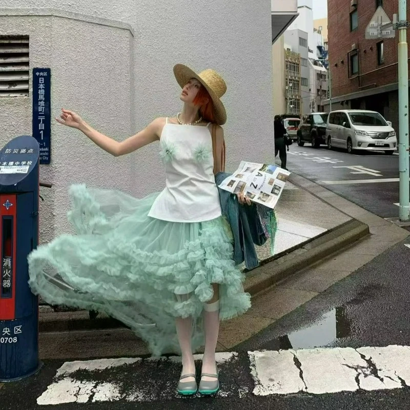 Irregular Mint Mambo Puffy Skirt Short Skirt for Women 2026 Summer New Style Fashionable and Niche Design Half Length Skirt