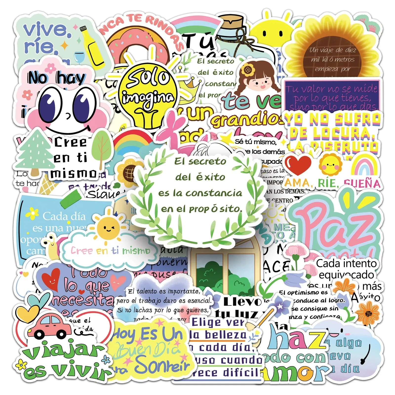 

50Pcs Spanish Motivational Phrase Stickers Encourage Words Decals Inspirational Scrapbook Stationary Office Study Room Sticker