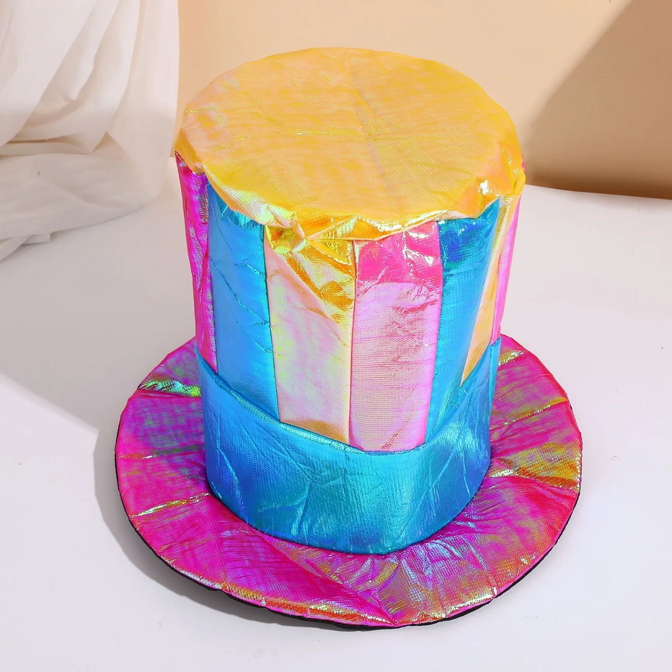 Cirque irisé Tube droit chapeau Clown Cosplay fête spéciale coloré or tissu haut-de-forme