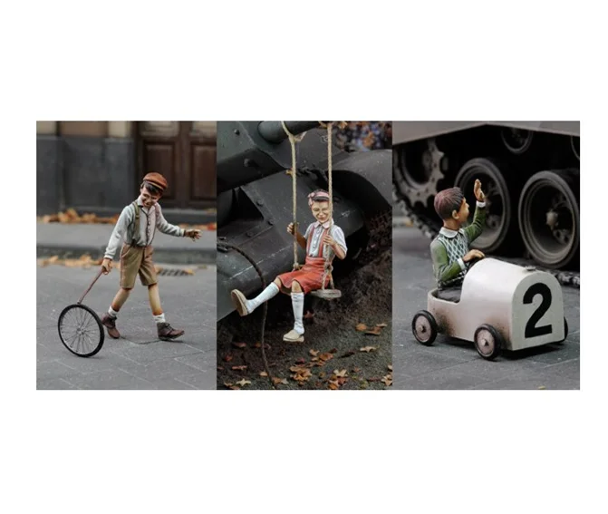 1/35 Resin Figure Model Kits Historical Military Miniature Statue Children Playing Miniature Toy Unassembled and Unpainted 751