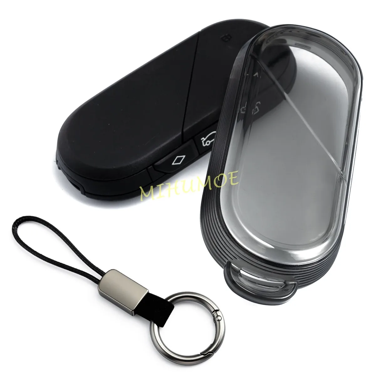 Transparent Black Car Key Fob Case Cover Keychain Ring For Mini Cooper C/S Convertible E/SE Hatch Aceman Countryman U25 J05 J01