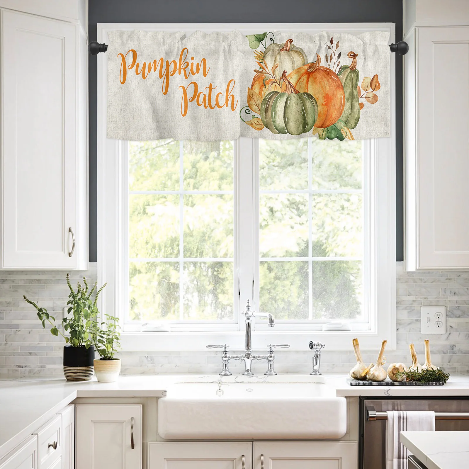 ZEDLIYU Valances for Windows Kitchen Living Room Small Window Valance Autumn Pumpkin 1 Panel, 42 x 12 Inch