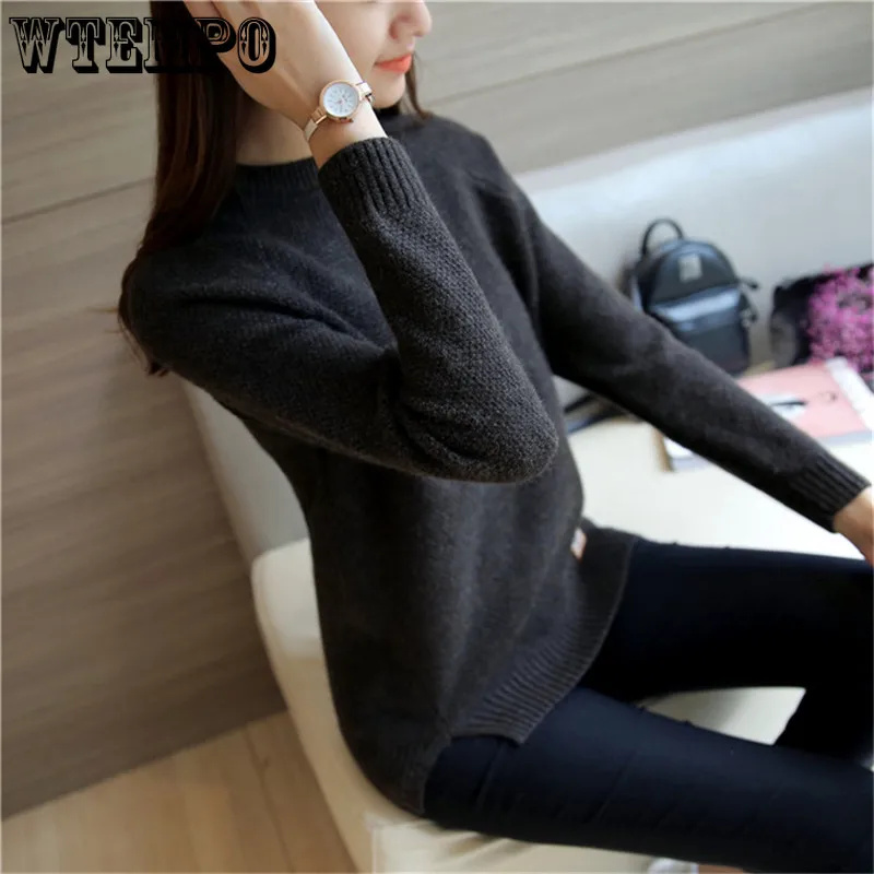 WTEMPO Women Sweaters And Pullovers Autumn Winter Long Sleeve Pullover Solid Pullover Female Casual Short Knitted Sweater