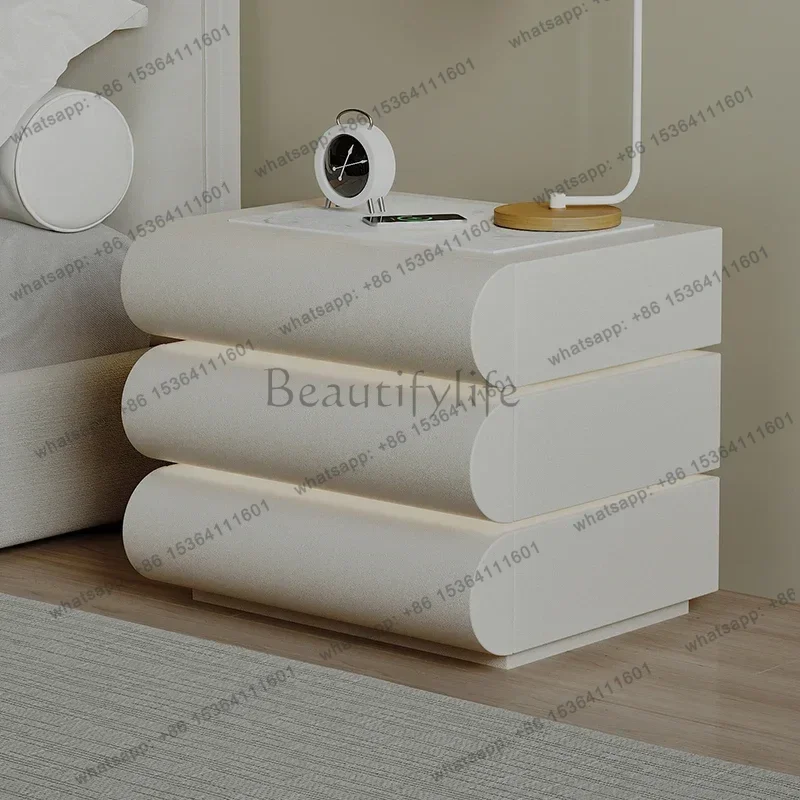 Tri Color LED Strip Wireless Nightstands Charging Audio System Living Room Bedside Table Luxury Rotating Furniture Home