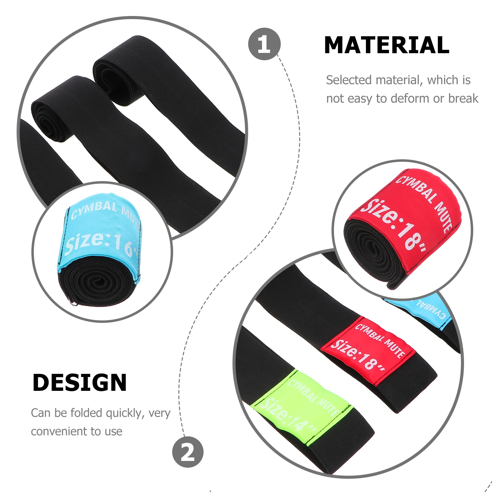 

4pcs 14/16/18/20 Inch Drum Cymbal Mute Circle Pad Elastic Belt Practice Noise Reduction Foldable Accessories