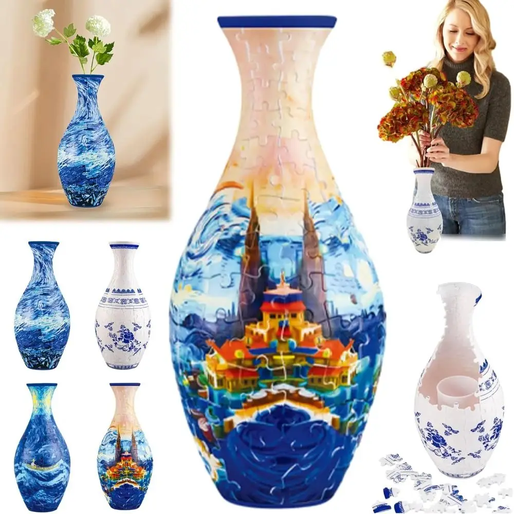 

160 Curved Plastic Puzzle 3D Puzzlef Flower Vase DIY Arts Housewarming Gift Puzzle Kit Flower Arrangements 3D Art Puzzle Vase