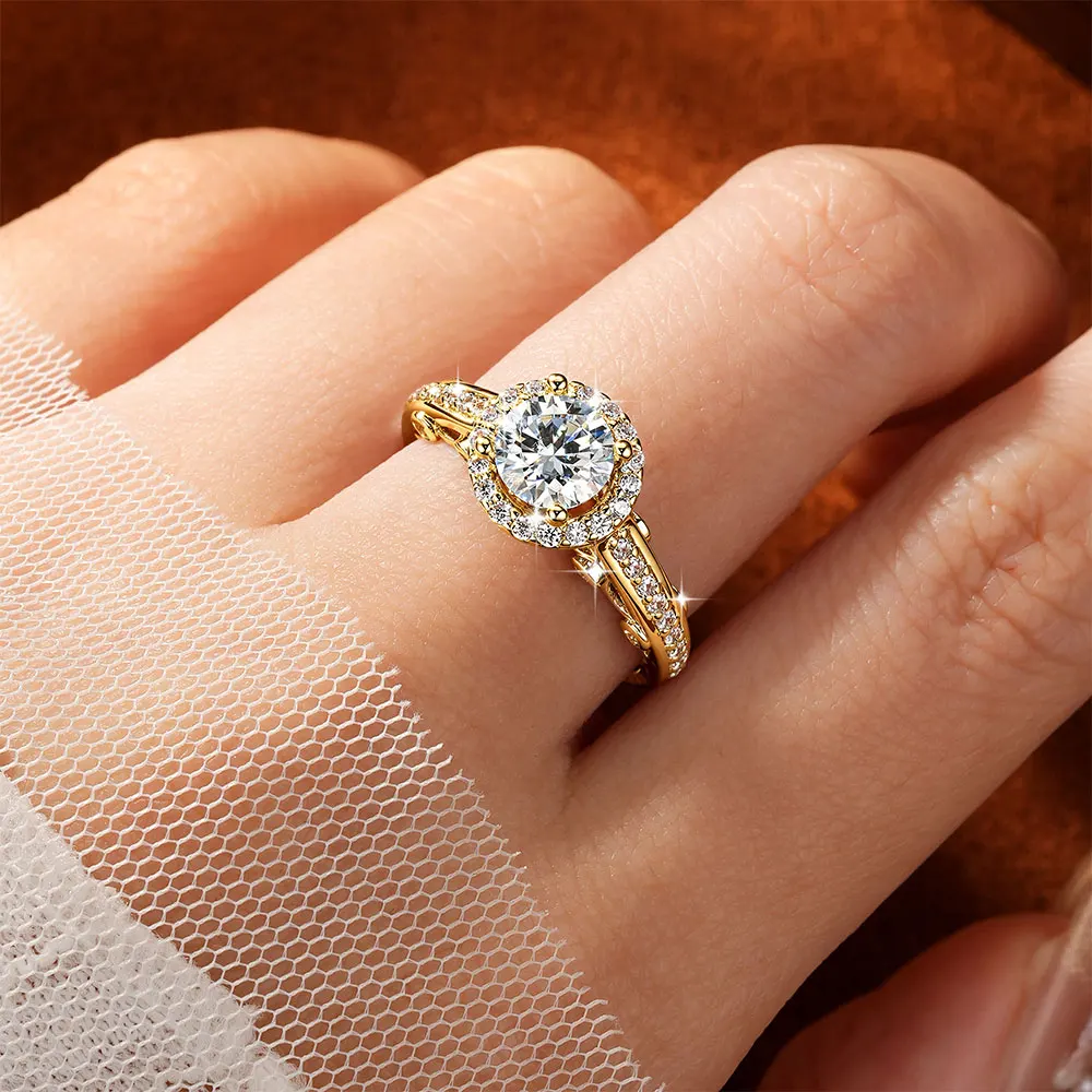 Lnkry Certified Moissanite Halo Engagement Ring Sparkling 6.5MM Lab Diamond Wedding Rings for Women Bridal Fine Jewely Gift 4