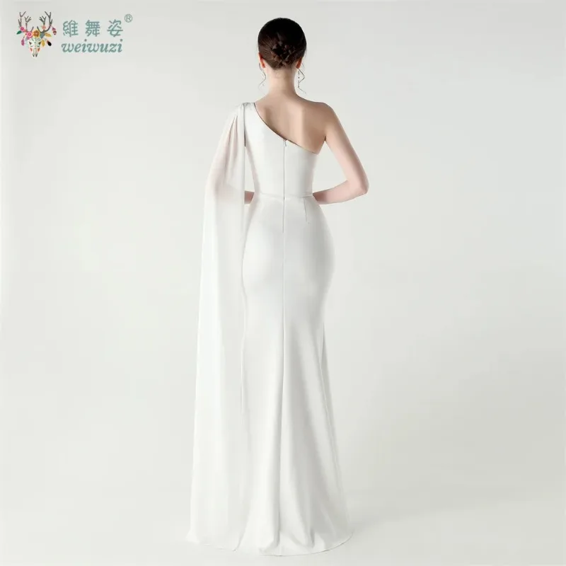 Elegante vestido de noite de baile feminino sexy um ombro cetim fishtail vestido longo ocasião formal altura cintura bodycon vestido de casamento