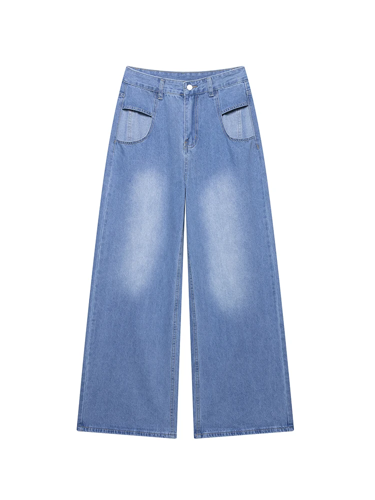 

KUCLUT Women Fashion Denim Blue Front Zipper Straight Pants Jeans Vintage High Waist Full Length Female Chic Lady Trousers