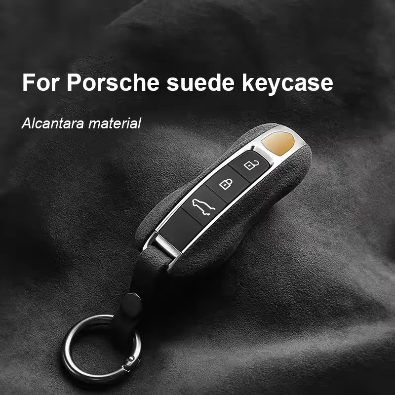 

For Porsche Cayenne 92A 9YA 2018-2024 Panamera 971 2017-2025 911 992 2020-2023 Taycan, Alcantara Suede Key Case Cover Keychain