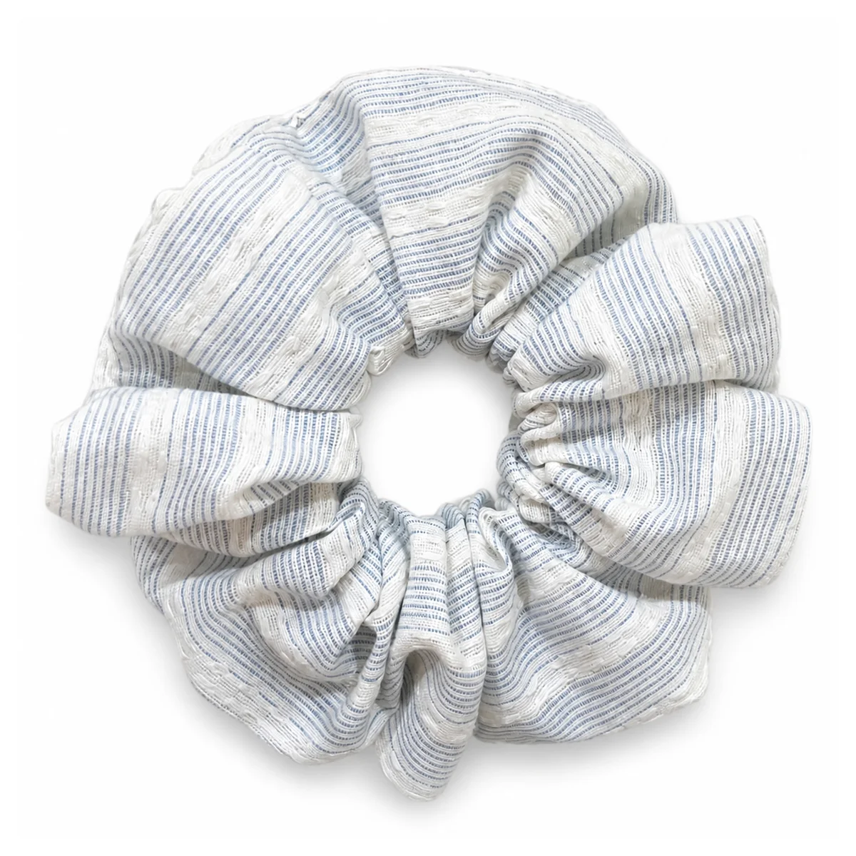 soft-ivory-misty-blue-microstripe-slub-texture-wide-single-layer-hair-scrunchie