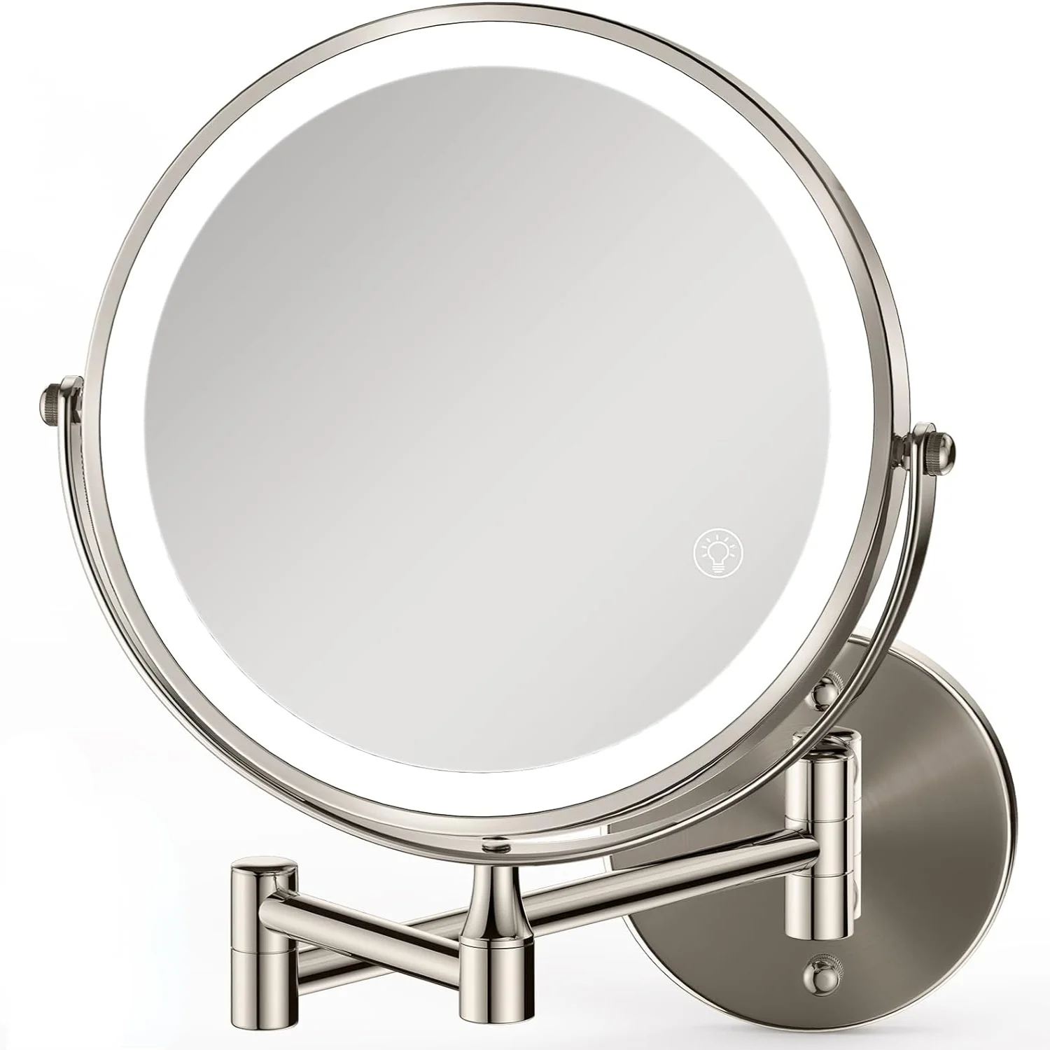 Mounted Makeup Mirror with Lights and Magnification, 8.5'' Dual Touch 2-Sided 1X/10X Bathroom Mirror, Touchscreen 3 Lighting Mod