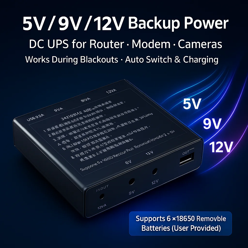 5V 9V 12V DC UPS Backup Power Box for Router ONT WiFi Camera Continuous Power Supply Module Removable Holder Design