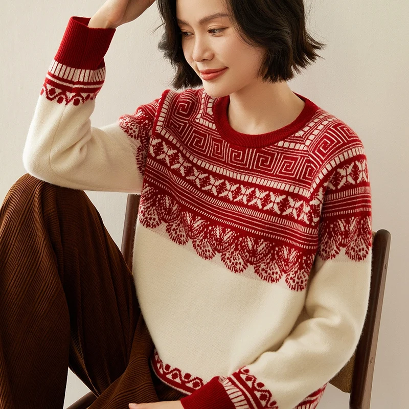 

Autumn And Winter New Cashmere Sweater Women's Round Neck National Style Loose Thick Sweater Joker Casual Wool Top