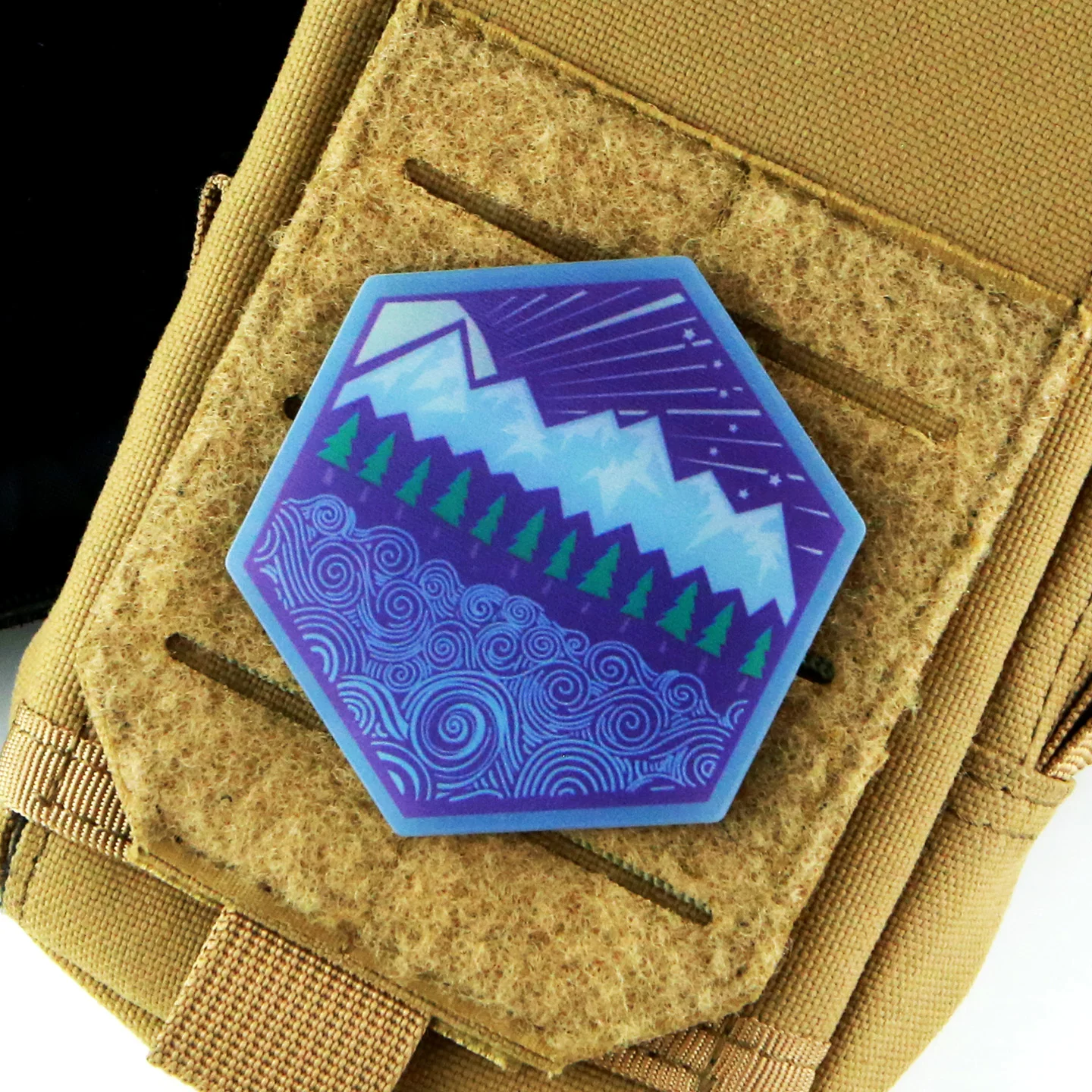 Hexagonal Riverside Forest Scenery Patch Mountains Acrylic UV Printing Luminous Tactical Armband for Bag Decoration