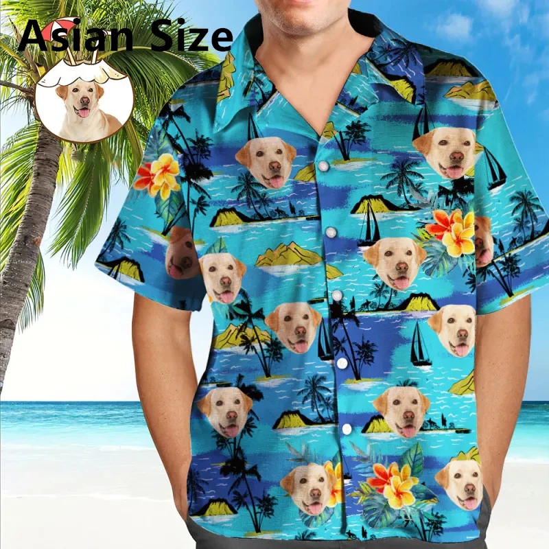 

Custom Dog Face Hawaiian Shirts For Men Funny Personalization DIY Pet Face 3D Printed Short Sleeve Shirt Casual Oversized Blouse