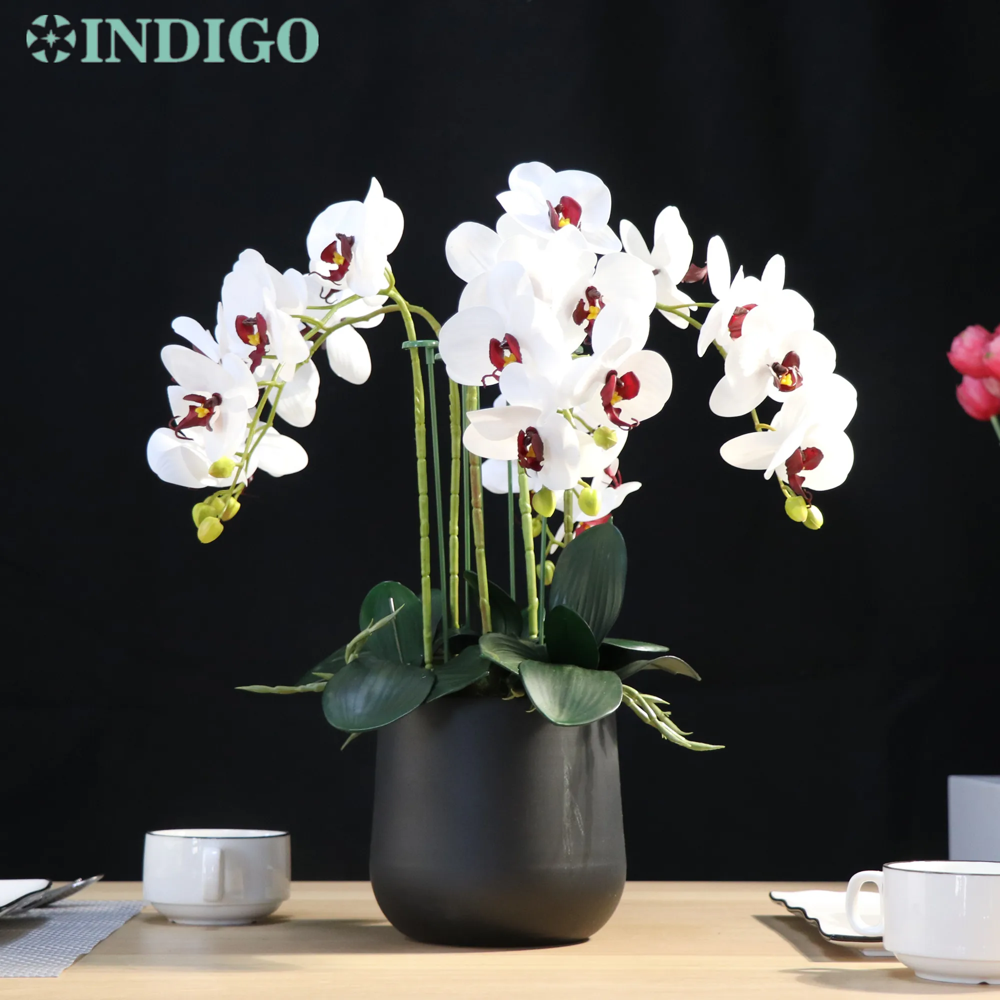 

White Moth Orchid (1 Set DIY) Flower Arrangment With Pot 45CM Plastic Butterfly Flower Decoration Centerpiece - INDIGO Design