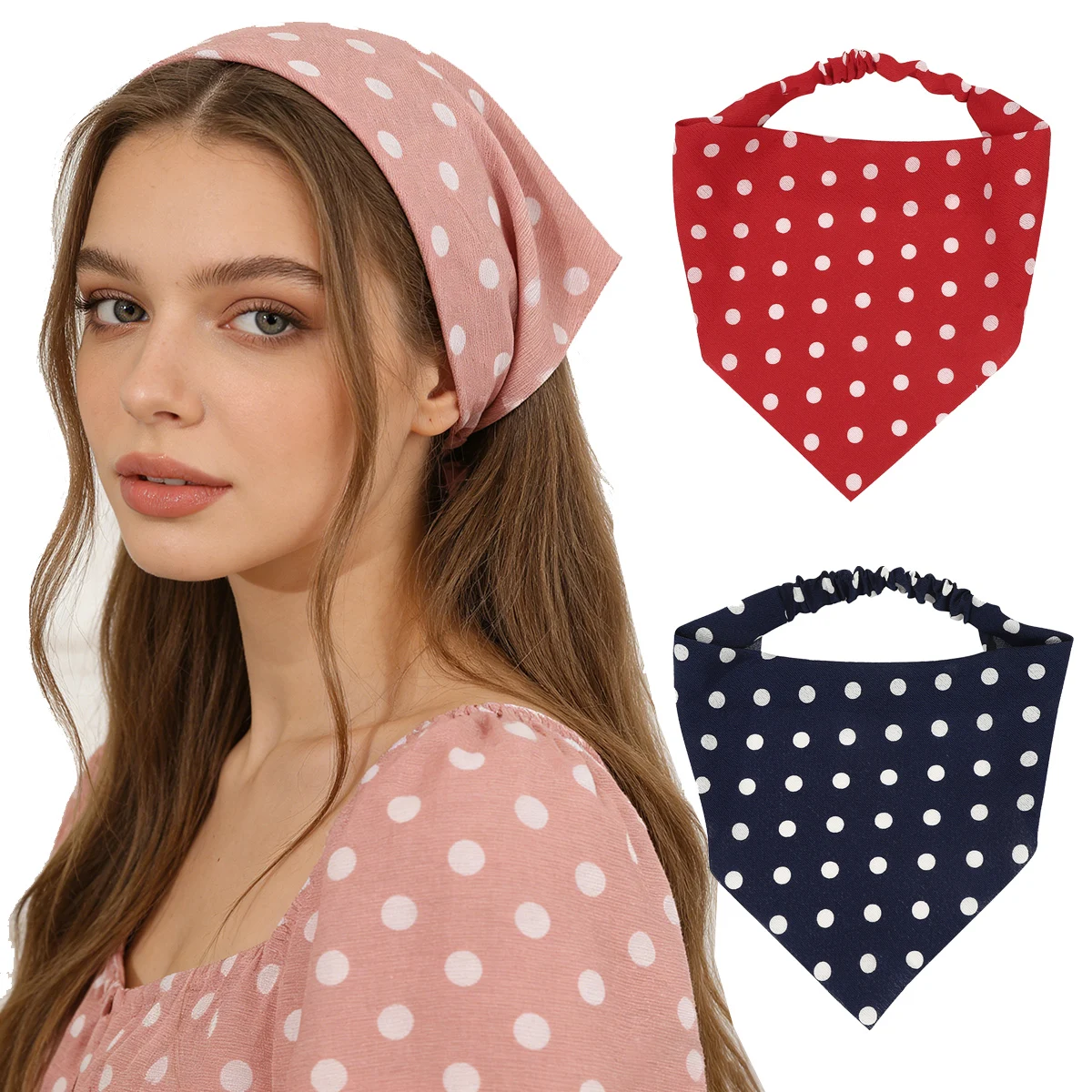 AWAYTR Bohemia Women Dot Hair Band Scarf Floral Print Bandanas Headwear Vintage Triangle Head Scarf Hair Tie Hair Accessories