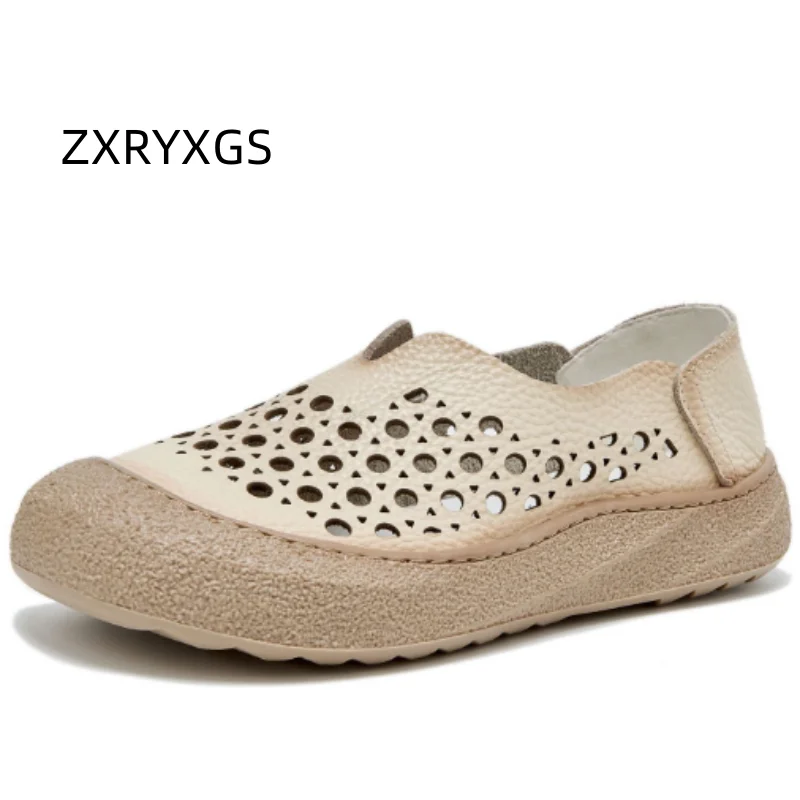 

ZXRYXGS персонализированные модные туфли из натуральной кожи с отверстиями, сандалии на плоской подошве, весна-лето 2021, повседневные кроссовки, женские туфли на плоской подошве