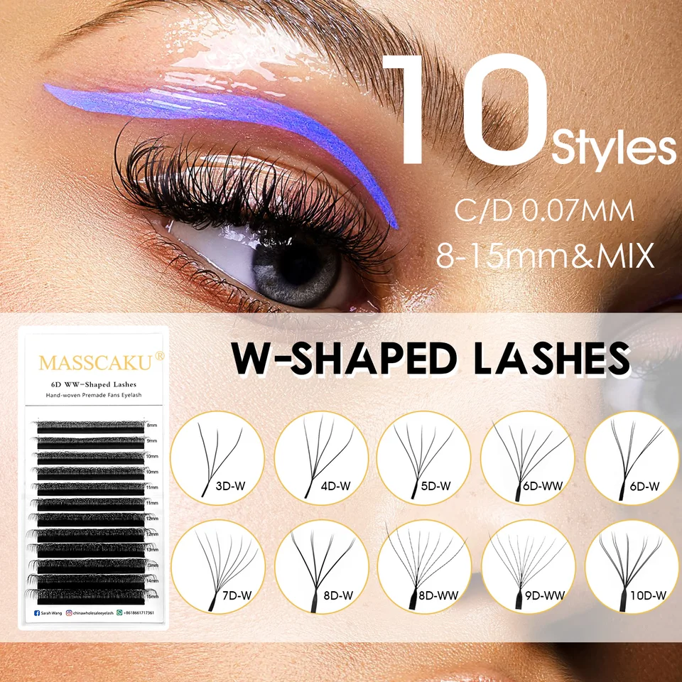 MASSCAKU 12Lines Premium Mink 3D 4D 5D 6D Pre-made False Eyelash W Shape Soft and Natural Individual Lash Extension Supplies, image 2