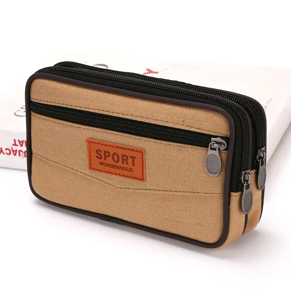 محفظة محفظة طبقة مزدوجة الرجال حقيبة الهاتف حزام الحقيبة الأفقي الهاتف المحمول الحقيبة عادية العمودي الرجال الخصر حزمة التخييم #1