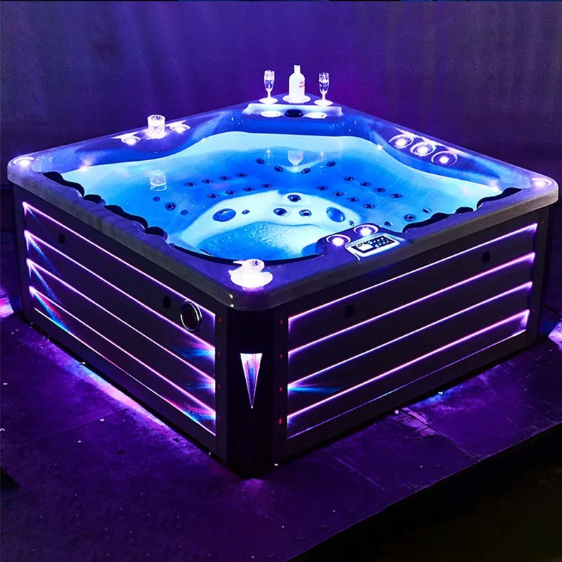 FL Customized Modern Design Acrylic Massage Spa Pool Self-Cleaning Square Freestanding Outdoor Hot Tub Bathtubs Whirlpools