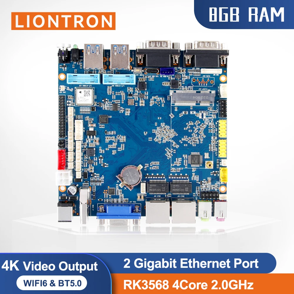 Liontron AI Motherboard Rockchip HD 64-bit processor RK3568 Open Source Android Core Board WiFi 6 PCIe SATA HDMI BT LVDS VGA POE