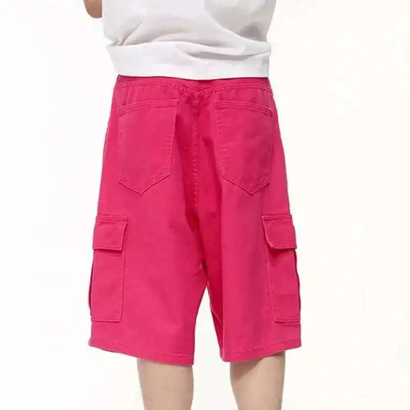 New Fashion Men's Denim Shorts Vintage Washed Wide Leg Short Jeans Straight Solid Color Male Casual Bottoms Summer