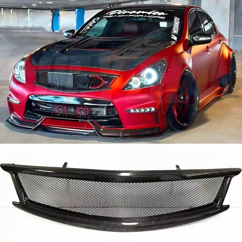 

Car Front Grill Upper Bumper Hood Mesh Grille True Carbon Fiber Honeycomb Style For lnfiniti G37 4Door Sport 2009 - 2015