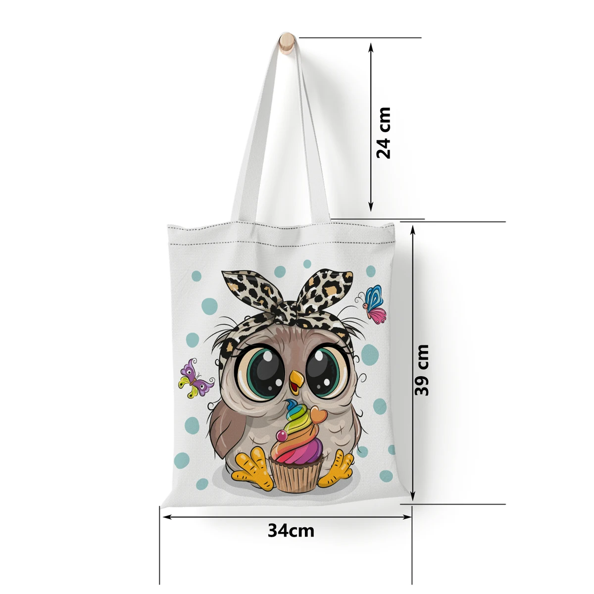 FUDEAM Fashion Cute Cartoon Owl Print  Large Capacity Canvas Bag Portable Foldable Shoulder Bag Lightweight Sling Shopper Bag