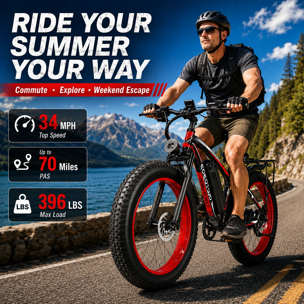 Electric Bike for Adults, 26"×4 Fat Tire Ebike with 1500W Peak Motor, 34MPH 70Miles Electric Mountain Bike with 48V 20AH Removable Battery, 7-Speed, Front Suspension, LCD Display, UL 2849 Certified image 2