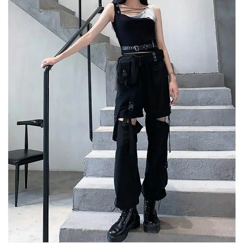 Gothic Techwear Jogger Cargo Hosen Punk Hip Hop Abnehmbare Harem Jogging Jogginghose Aushöhlen Knöchel Länge Hose