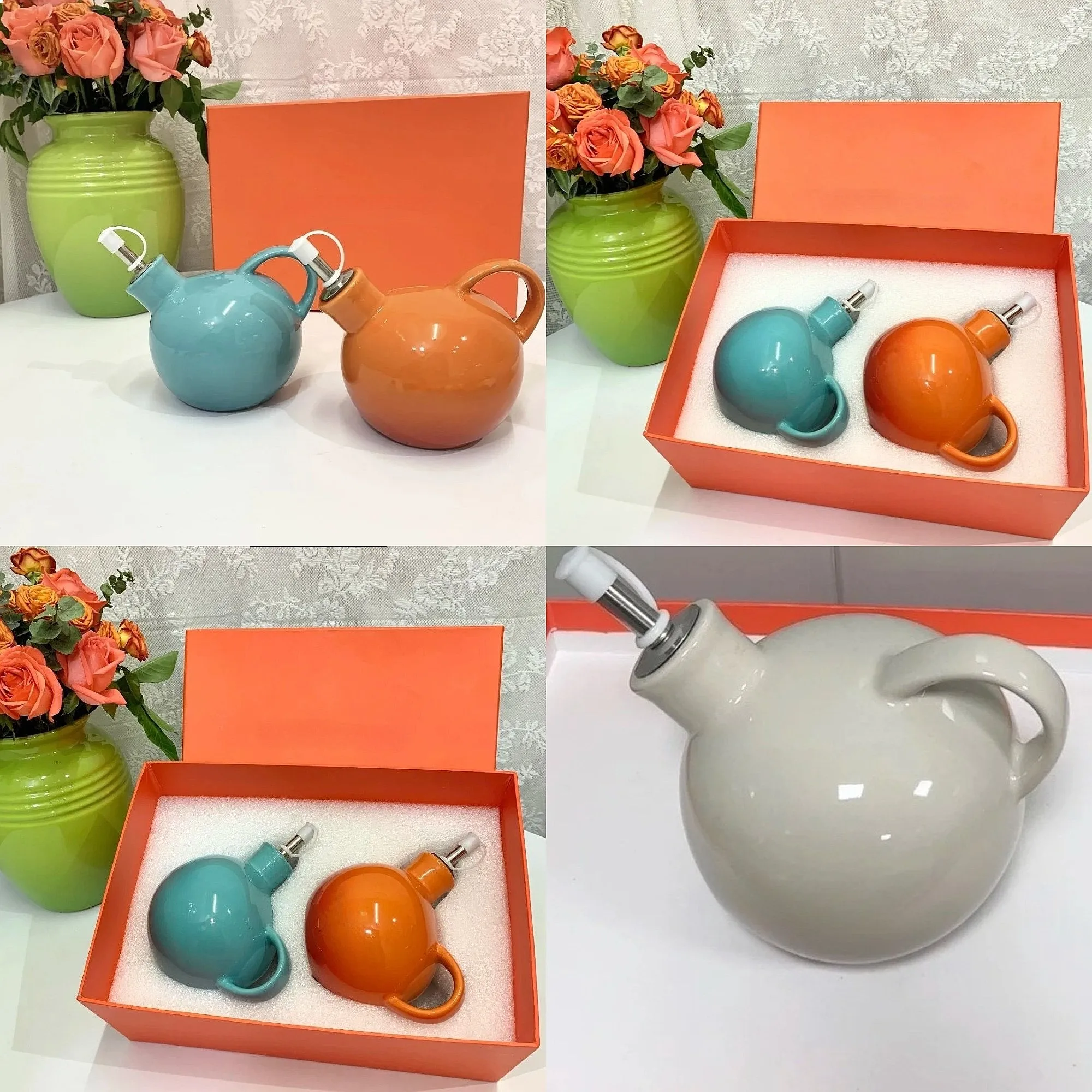 Home Ceramics Seasoning Jars Vinegar Pot Kitchen Soy Sauce Bottle Olive Oil Vinegar Dispenser Set