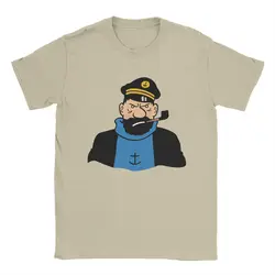 Captain Haddock Men T Shirts Cartoon Awesome Tee Shirt Short Sleeve Crew Neck T-Shirts Pure Cotton Plus Size Clothes