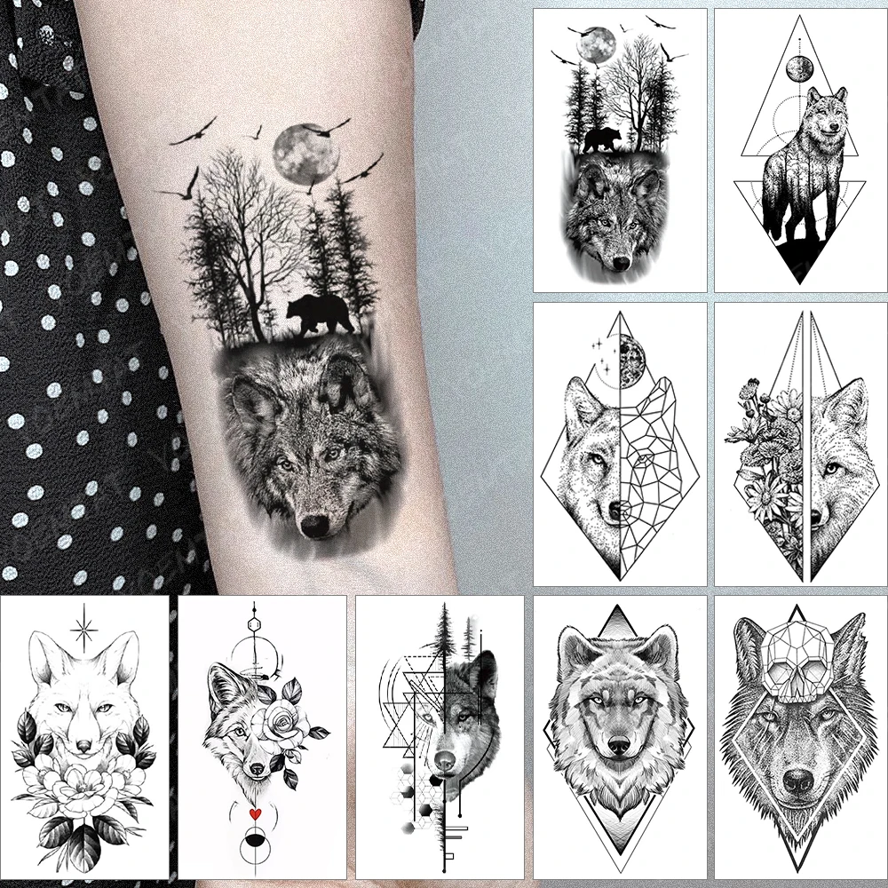 

Children's Black Forest Wolf Waterproof Temporary Tattoo Sticker Face Arm Art For Kids Women Men Fake Tattoos Child Mini Tato