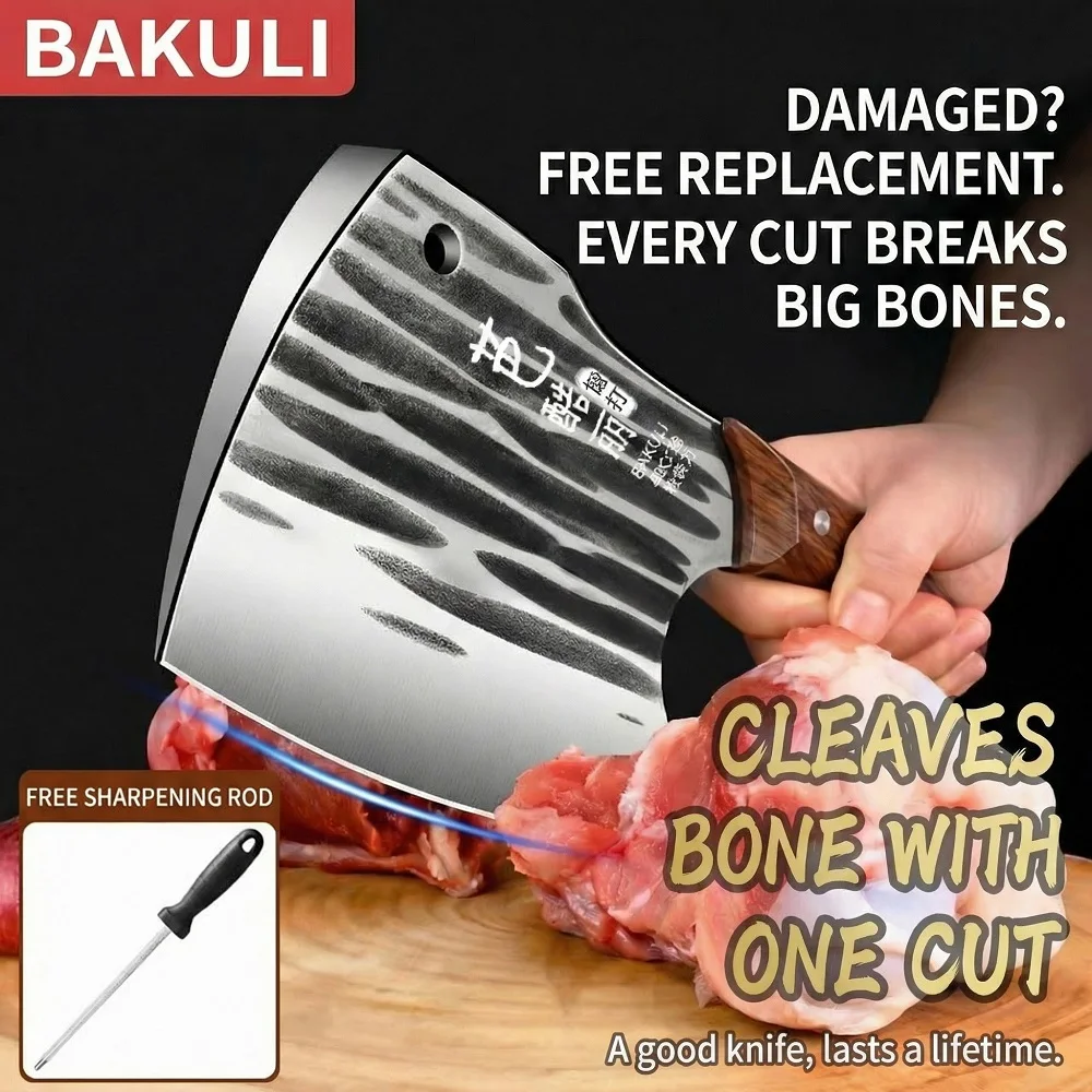 Cuchillo de Carnicero Reforzado, Hacha de Cocina de Alta Resistencia, Cuchillo Comercial para Cortar Carne de Cerdo y Huesos Grandes C2612
