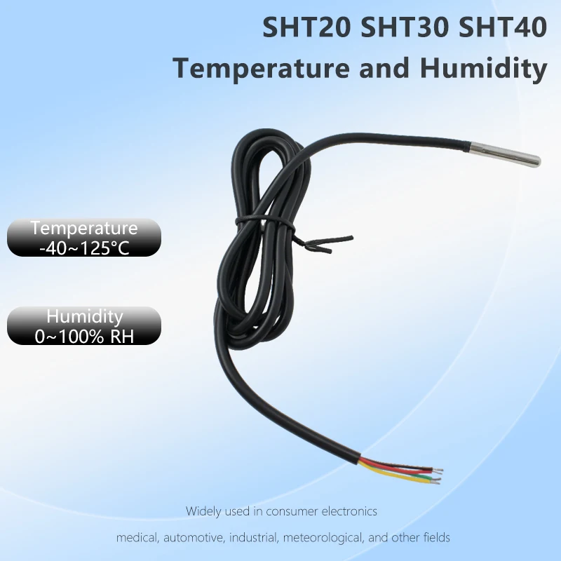 1M/2M/3M SHT20 SHT30 SHT40 Waterproof Temp Humidity Probe I2C Digital Stainless Steel Sensor for Environment Monitoring