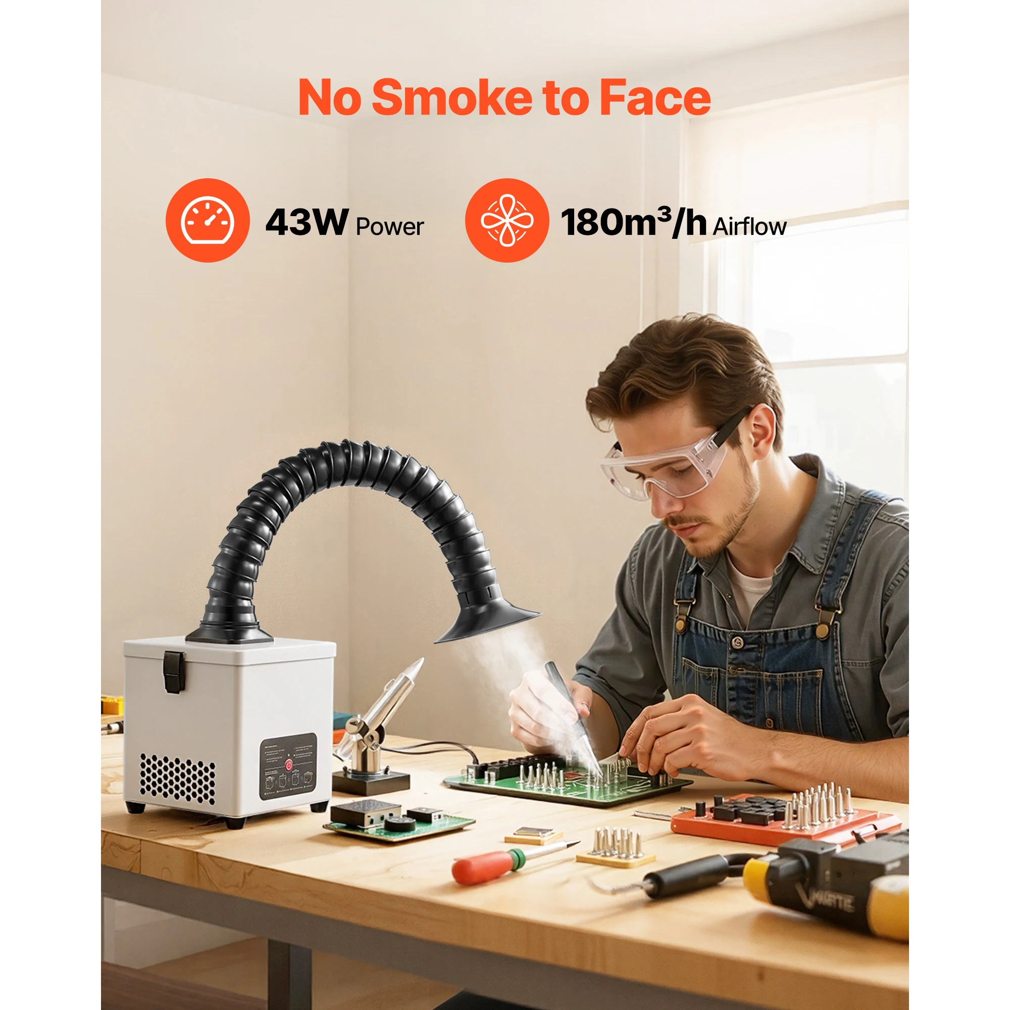 SucceBuy Solder Fume Extractor 3-Stage Filtration Soldering Smoke Absorber with 180 m³/h Suction & 3-Level Airflow for Soldering