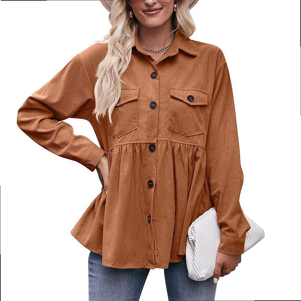 Corduroy Babydoll Blouse Tops for Women Spring Summer Blouses Shirts