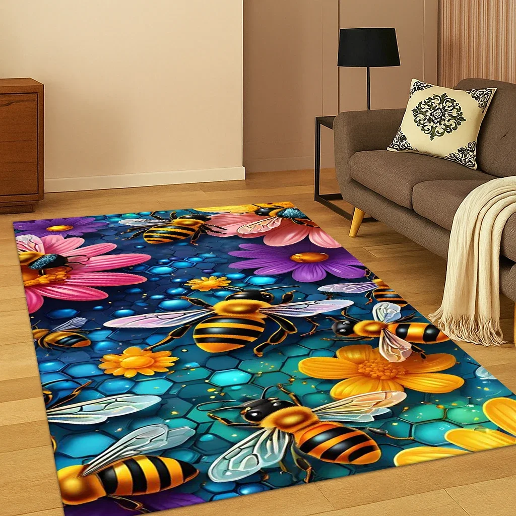 

3D Cute Cartoon Bee Insect Area Rug, Non-Slip Floor Mat for Living Room & Bedroom, Kids Play Garden Carpet – Home Decor