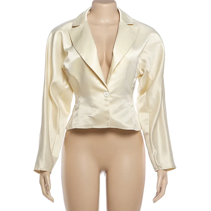 أنيقة الأزياء الذروة التلبيب المرأة المشمش واحدة الصدر دعوى معطف أثار هيم فضفاض السترة طويلة الأكمام ضئيلة الزي ل عارضة #2